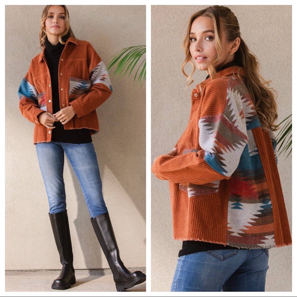 19 Boho Style Most Fabulous Boho Chic Aztec Contrast Corduroy Jacket - Picture 4 of 5